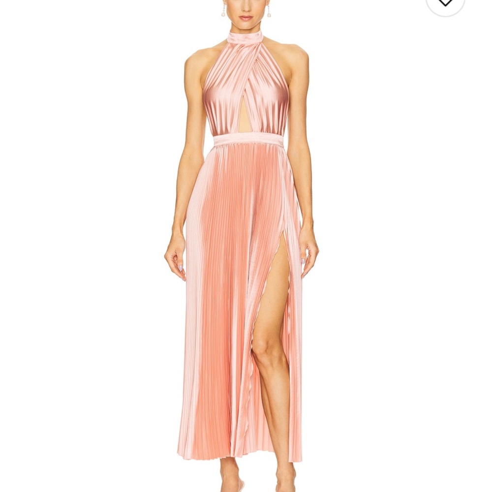 Pink Maxi Slip Dress with Slit and Pleats